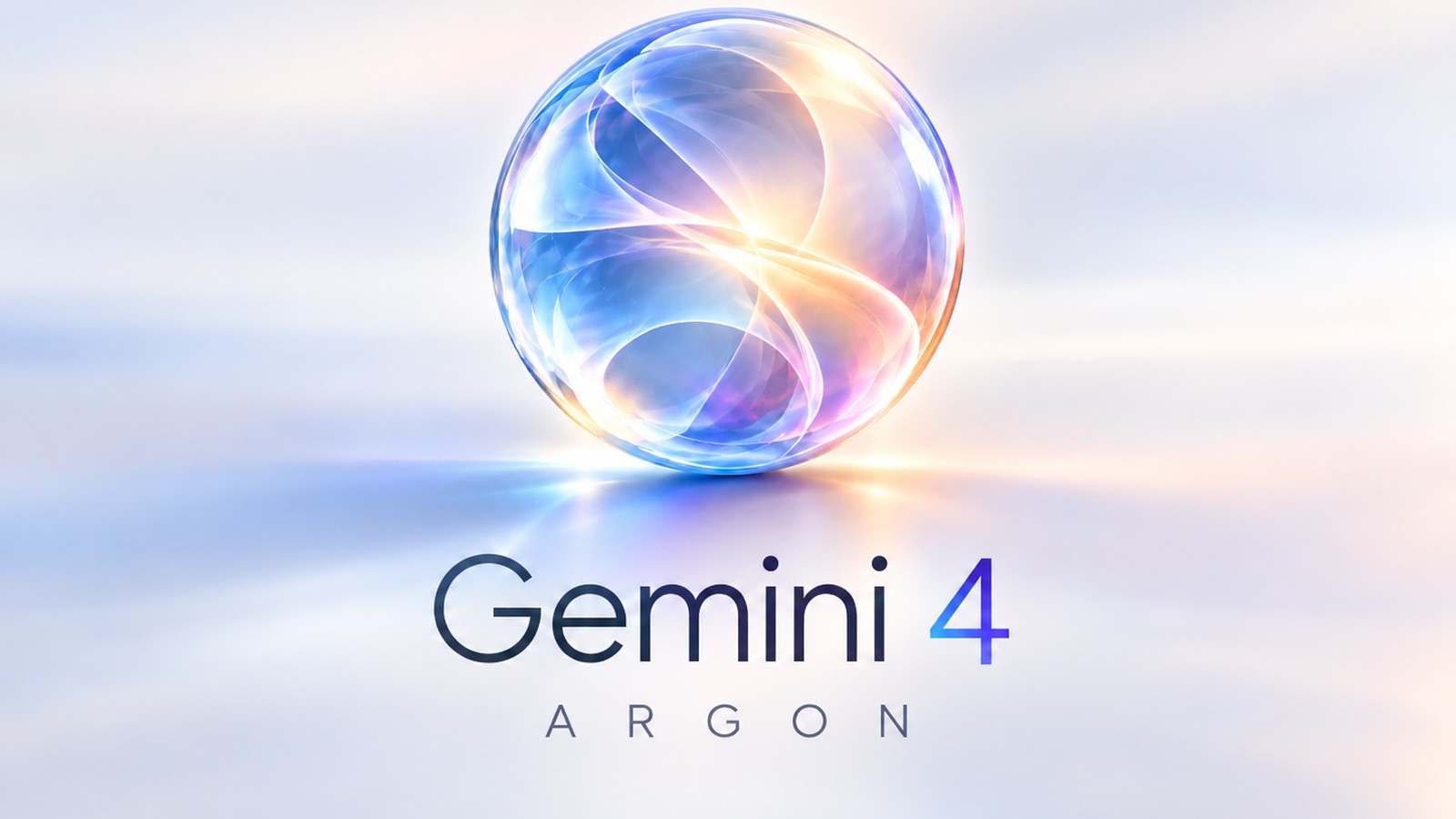 Leuchtende Glaskugel mit farbigen Lichtschlieren über dem Schriftzug Gemini 4 Argon